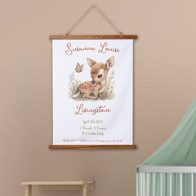 Woodland Wildflowers Personalised Baby Name Stats Hanging Tapestry (Creator Uploaded)
