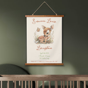 Woodland Wildflowers Personalised Baby Name Stats Hanging Tapestry