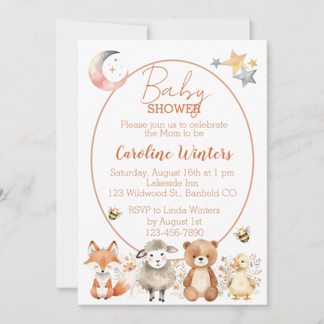 Woodland Wildlife Baby Shower   Invitation (Front)