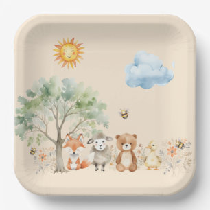 Woodland Wildlife Baby Shower Pale Peach   Paper Plate