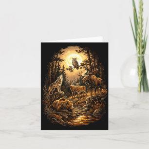 Woodland Wildlife Bear Wolf Moose Deer Owl Forest Card