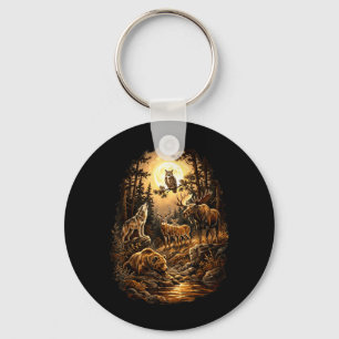 Woodland Wildlife Bear Wolf Moose Deer Owl Forest Key Ring