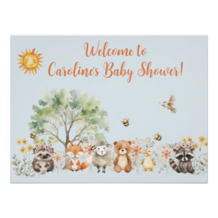 Woodland Wildlife Blue Baby Shower   Poster