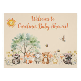 Woodland Wildlife Pale Peach Baby Shower   Poster