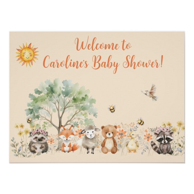Woodland Wildlife Pale Peach Baby Shower   Poster (Front)