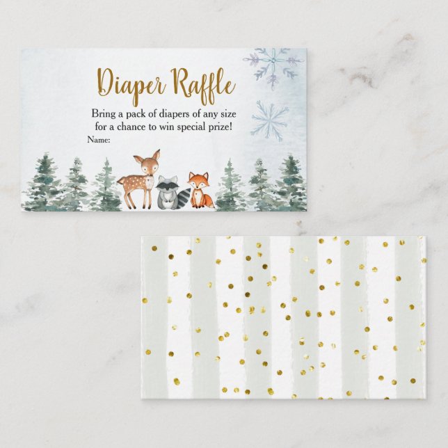 Woodland Winter Animal Baby Shower Diaper Raffle Enclosure Card (Front/Back)