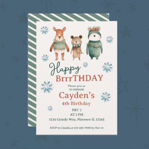 Woodland Winter Animal Boy Birthday Invitation