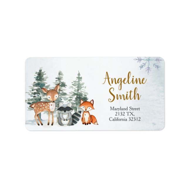 Woodland Winter Animal Forest Baby Shower Address Label (Front)