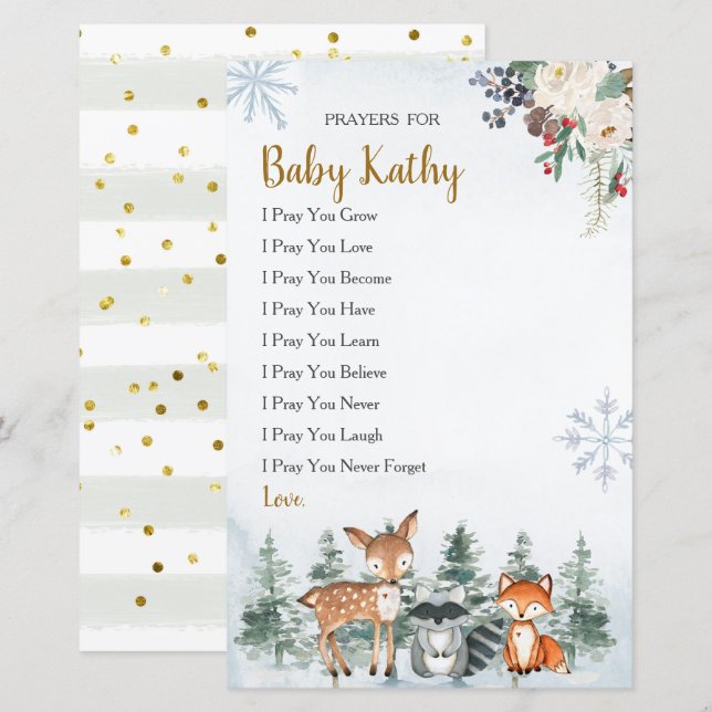 Woodland Winter Animal Forest Prayers for Baby (Front/Back)