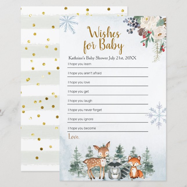 Woodland Winter Animal Forest Wishes for Baby (Front/Back)