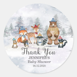 Woodland Winter Animals Baby Shower 1st Birthday Classic Round Sticker