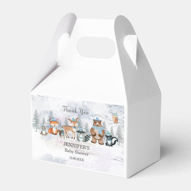 Woodland Winter Animals Baby Shower Birthday Favour Box (Front Side)