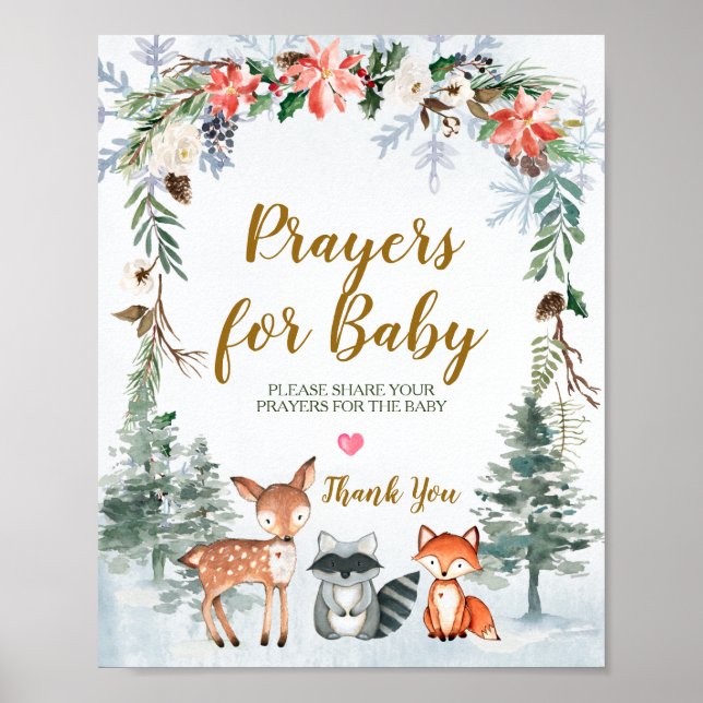 Woodland Winter Animals Forest Prayers for Baby Poster (Front)