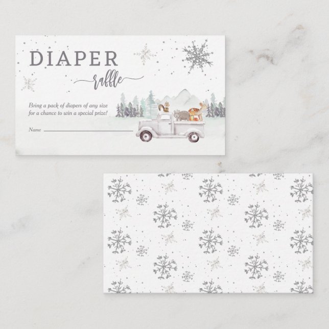 Woodland Winter Baby Shower Diaper Raffle Enclosure Card (Front/Back)