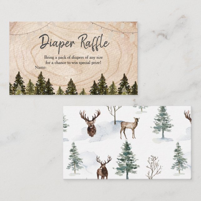 Woodland Winter Baby Shower Diaper Raffle Enclosure Card (Front/Back)