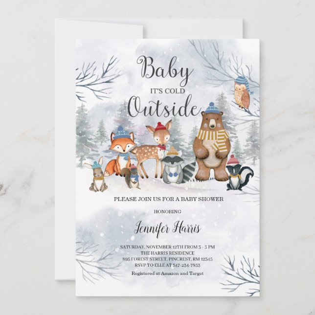 Woodland Winter Baby Shower Invitation (Front)