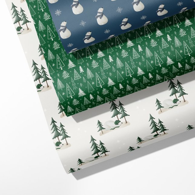 Woodland Winter -  Bears, Pine Trees & Snowflakes Wrapping Paper Sheet (Creator Uploaded)