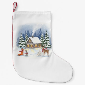 Woodland Winter Cabin Christmas Stocking