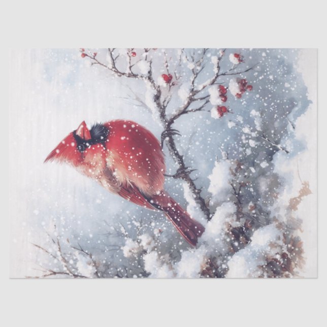 Woodland Winter Cardinal Bird Tissue Paper (Front)