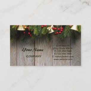 Woodland  Winter Christmas barn wood pine branch Business Card