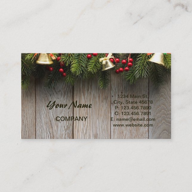 Woodland  Winter Christmas barn wood pine branch Business Card (Front)