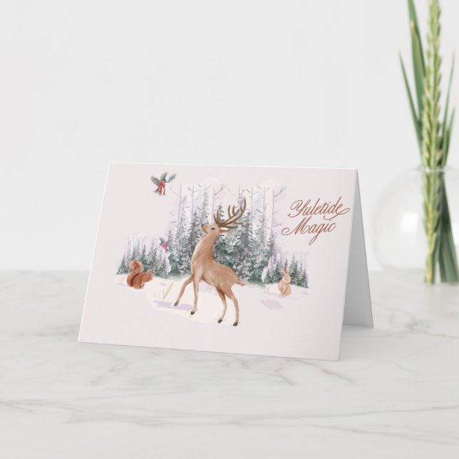 Woodland Winter Christmas Customizable Inside Text Holiday Card (Front)
