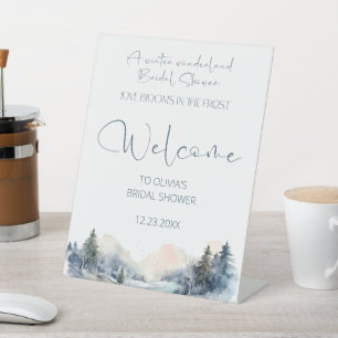 Woodland Winter Forest Bridal Shower Welcome Pedestal Sign