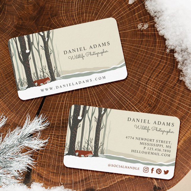 Woodland Winter Forest Fox Wildlife Photographer Business Card (Woodland Winter Forest Fox Wildlife Photographer Business Card)
