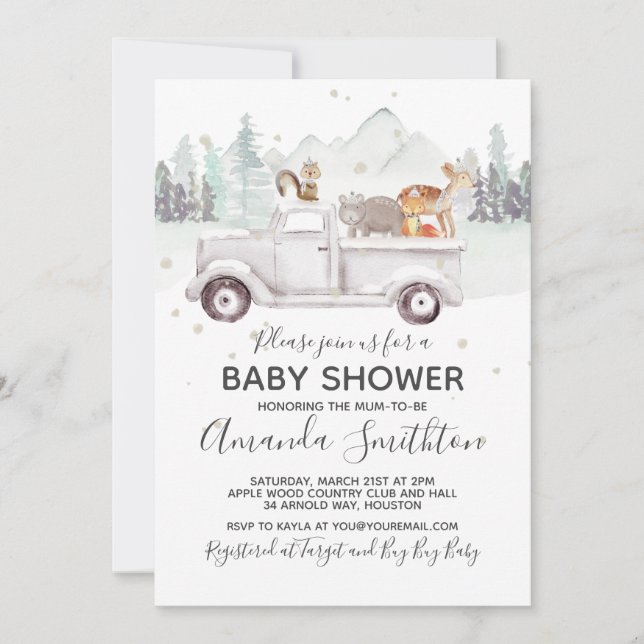 Woodland Winter Fox Baby Shower Invitation (Front)