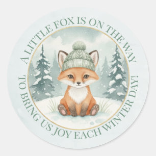 Woodland Winter Fox Baby Shower Invitation Classic Round Sticker