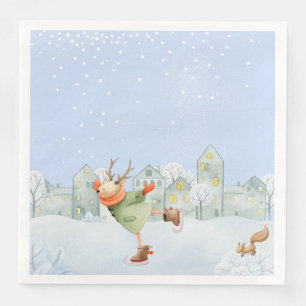 WOODLAND WINTER FRIENDS- ICE SKATING REINDEER NAPKIN