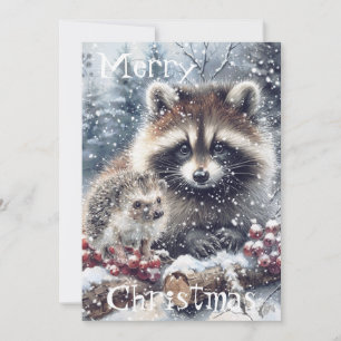 Woodland Winter Hedgehog Raccoon Christmas Holiday Card