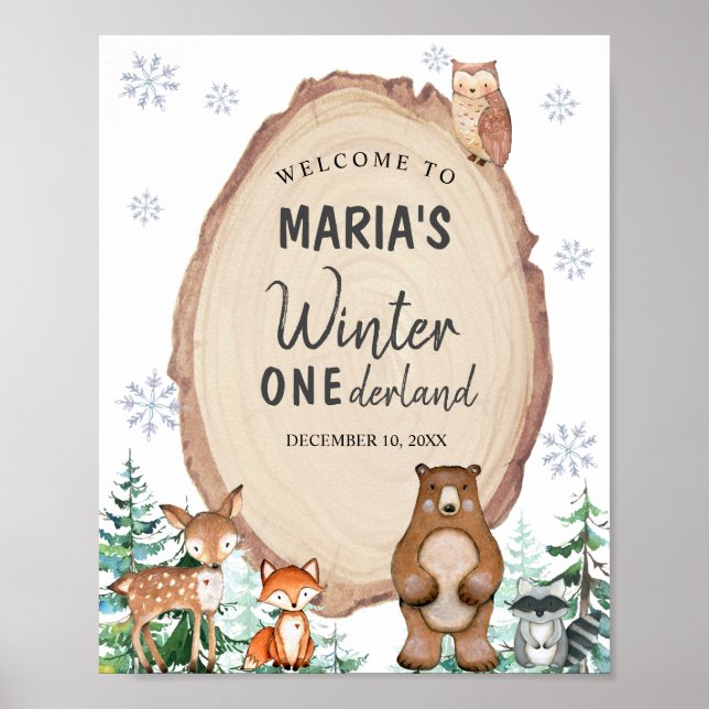 Woodland Winter Onederland Birthday Welcome Poster (Front)