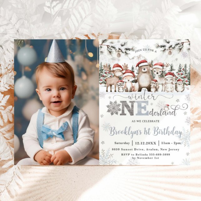 Woodland Winter ONEderland Christmas 1st Birthday  Invitation (Creator Uploaded)