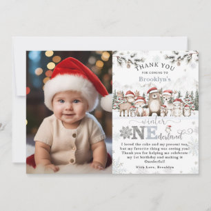 Woodland Winter ONEderland Christmas 1st Birthday  Thank You Card