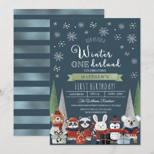 Woodland Winter Onederland First Birthday Invitation