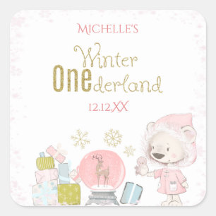 Woodland Winter Onederland Square Sticker