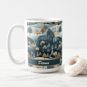 Woodland Winter Scandinavian Art Personalised Coffee Mug