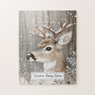 Woodland Winter Stag Snow Christmas Jigsaw Puzzle