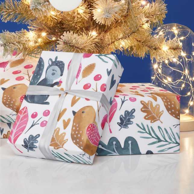 Woodland Winter Watercolor Fox Christmas Wrapping Paper (Holidays)