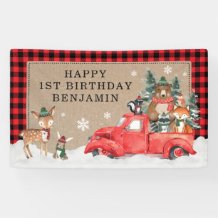 Woodland Winter Wonderland Forest Animals Birthday Banner