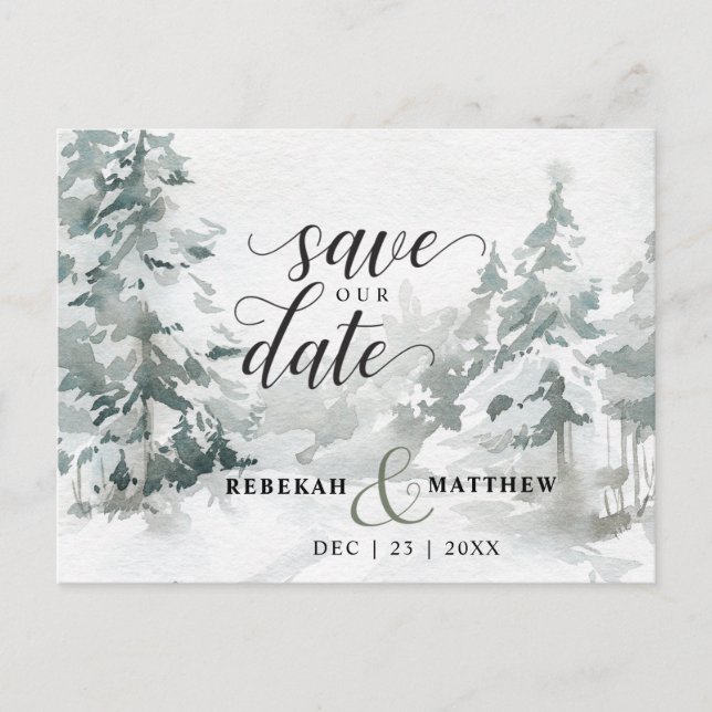 Woodland Winter Wonderland Postcard Save the Date (Front)