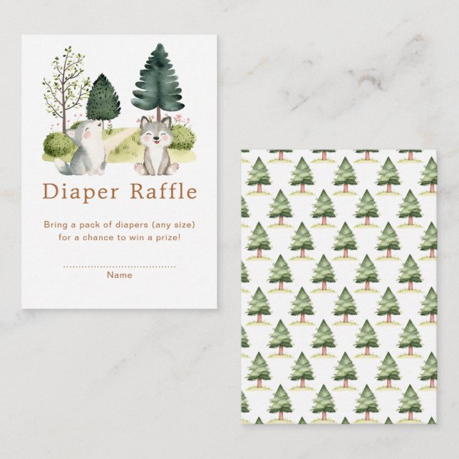Woodland Wolf Baby Shower Diaper Raffle Enclosure Card (Front/Back)