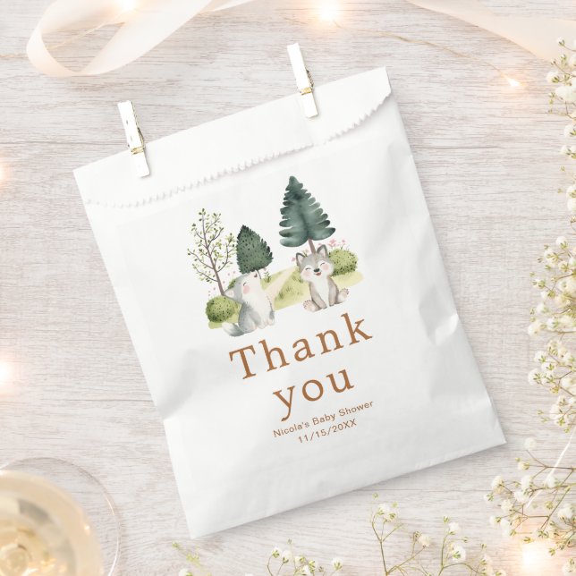 Woodland Wolf Baby Shower Favour Bags (Clipped)