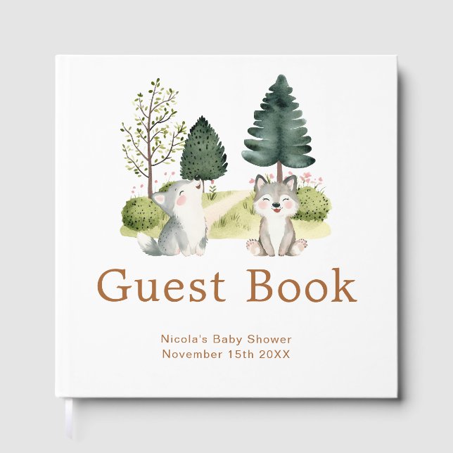 Woodland Wolf Baby Shower Guest Book (Front)