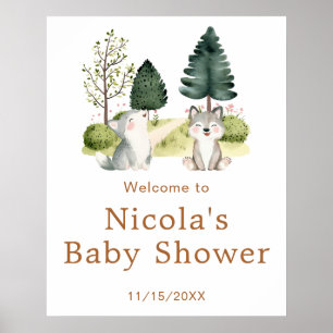 Woodland Wolf Baby Shower Welcome Poster