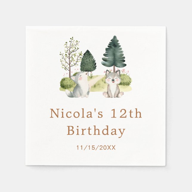 Woodland Wolf Birthday Party Napkin (Front)