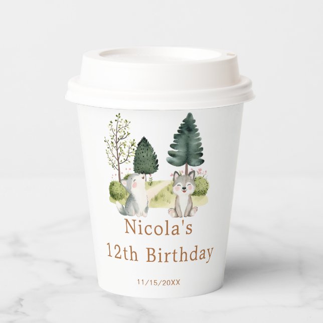Woodland Wolf Birthday Party  Paper Cups (Front)