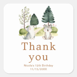 Woodland Wolf Birthday Party Square Sticker