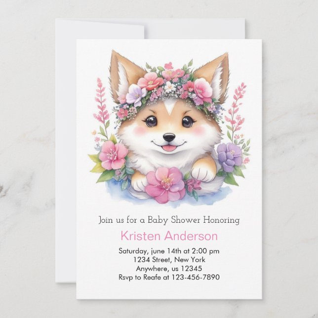 Woodland Wolf Dreams: Girl Baby Shower Invitation (Front)